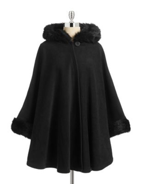 Parkhurst Hooded Cape with Faux Fur - BLACK/BLACK MINK