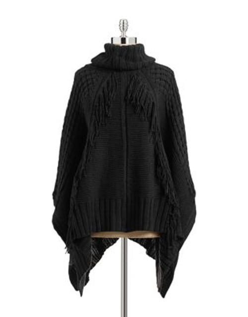 Dkny Jeans Pullover Fringe Poncho-BLACK - BLACK - LARGE/X-LARGE