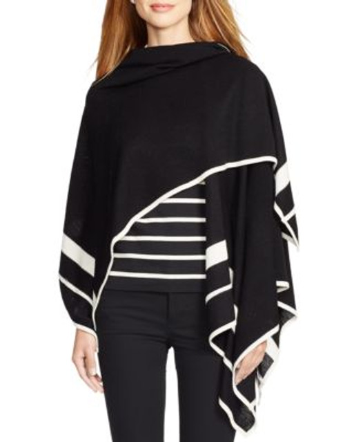 Lauren Ralph Lauren Striped Wool Poncho-BLACK - BLACK - LARGE/X-LARGE