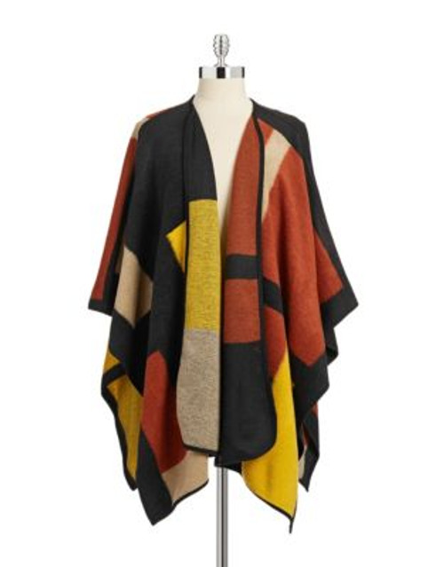 Vince Camuto Blanket Jacquard Poncho - RED - MEDIUM/LARGE