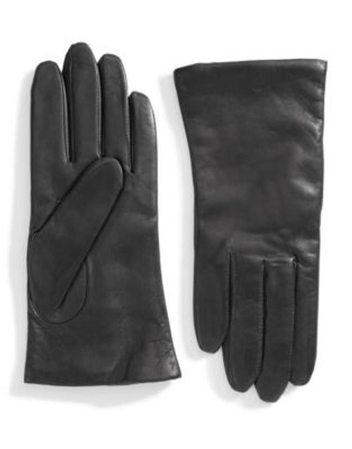 Lord & Taylor Cashmere-Lined 9" Leather Gloves - BLACK - 6