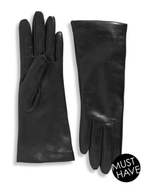 Lord & Taylor Cashmere-Lined 10.75" Leather Gloves - BLACK - 8