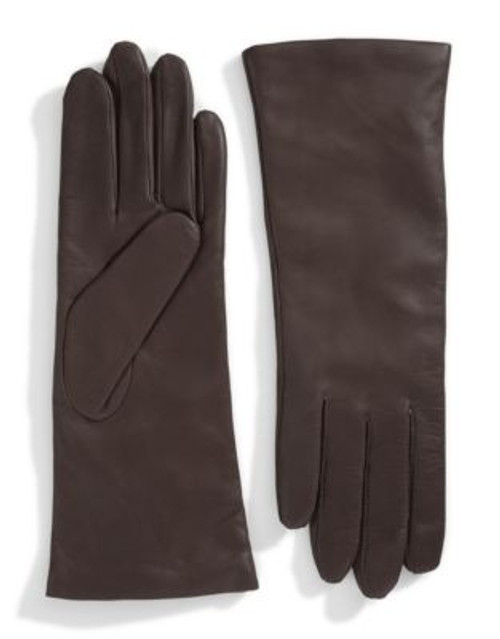 Lord & Taylor Cashmere-Lined 10.75" Leather Gloves - BROWN - 8