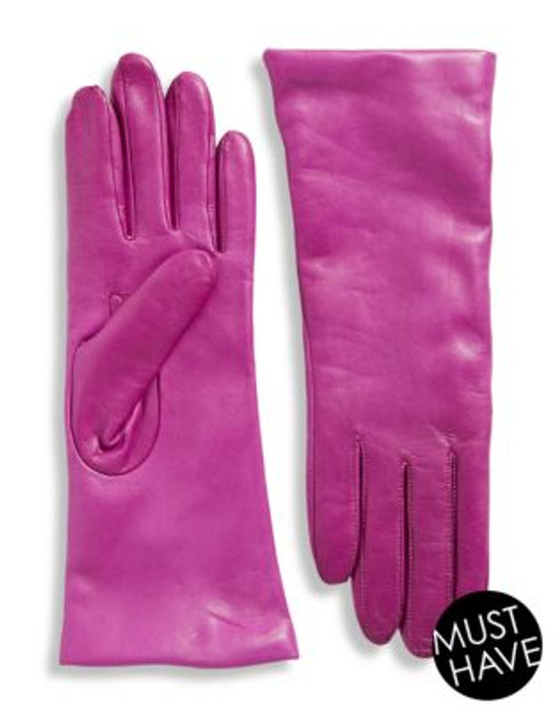 Lord & Taylor Cashmere-Lined 10.75" Leather Gloves - CUBERDON (FUSCHIA PINK) - 8
