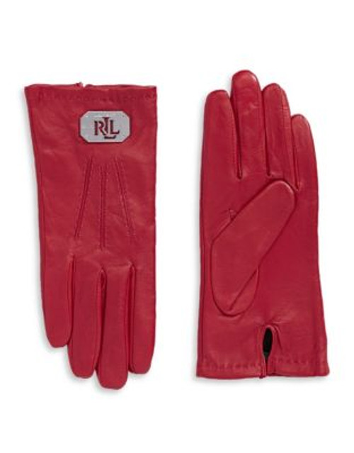 Lauren Ralph Lauren Leather Logo Plaque Gloves-RED/SILVER - RED/SILVER - X-LARGE
