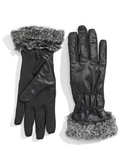 Ur Powered Faux Fur Cuff Touch-Screen Gloves - BLACK - L/XL