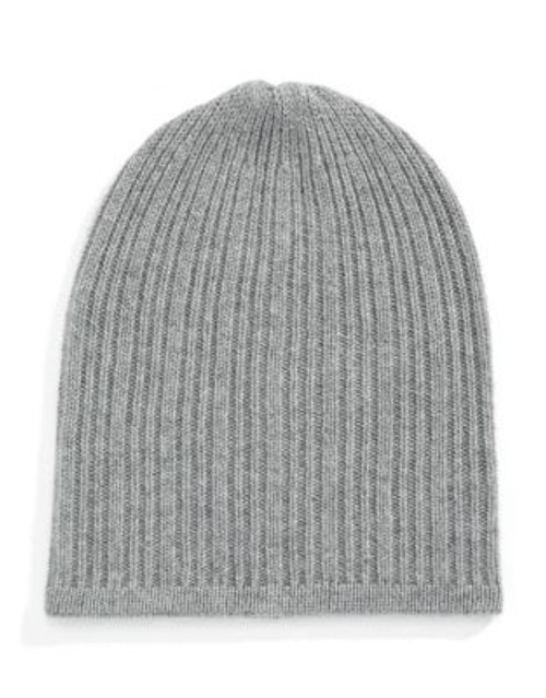 Lord & Taylor Ribbed Cashmere Beanie - GREY HEATHER