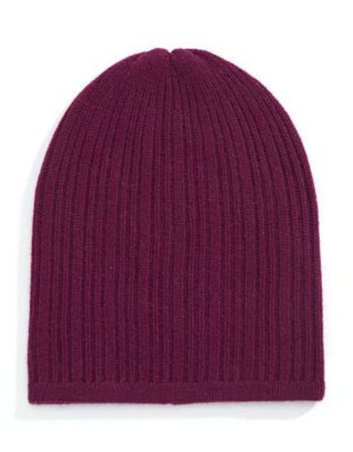 Lord & Taylor Ribbed Cashmere Beanie - PORT