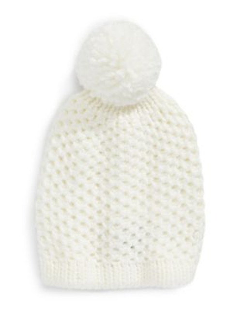 Lord & Taylor Honeycomb Pom Pom Hat - IVORY