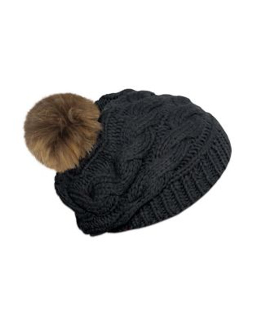 Rella Nostalgia Beret with Fur Pom - BLACK