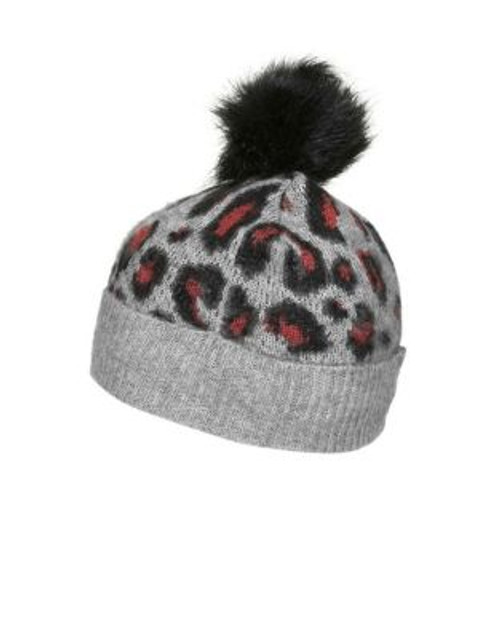 Topshop Leopard Knit Tuque - GREY