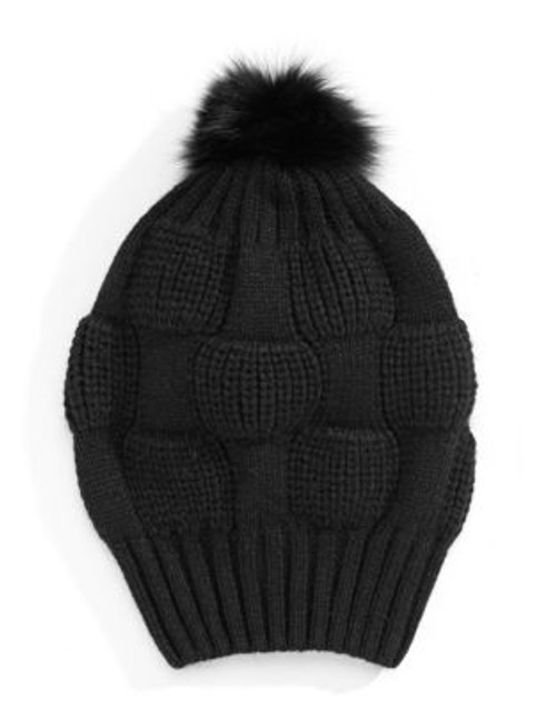 Parkhurst Angora Knit Fox Fur Beanie - BLACK