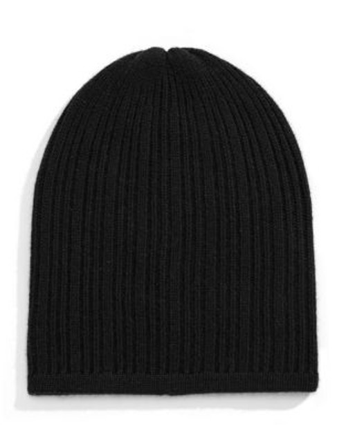 Lord & Taylor Ribbed Cashmere Beanie - BLACK