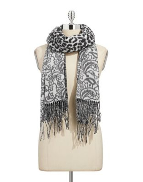 Lord & Taylor Animal and Lace Print Oversized Scarf - BLACK