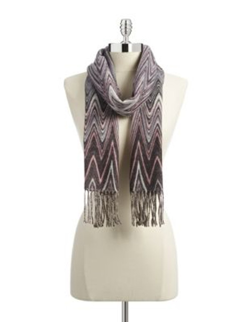 Lord & Taylor Zig Zag Brushed Fringe Scarf - GREY PINK