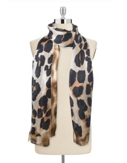 Vince Camuto Blurred Cheetah-Print Silk Oblong Scarf - OAK