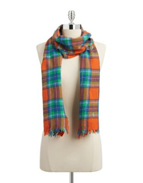 Polo Ralph Lauren Plaid Twill Wool Logo Scarf - ORANGE/GREEN