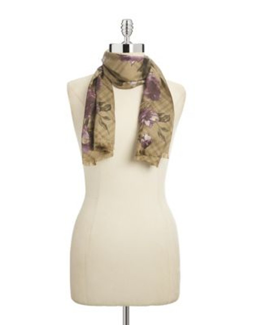 Lauren Ralph Lauren Irina Floral and Plaid Silk Scarf - KHAKI