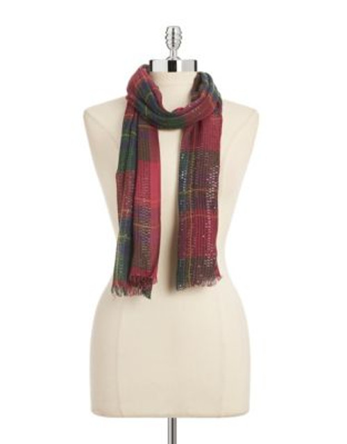 Lauren Ralph Lauren Sequined Plaid Scarf - RED