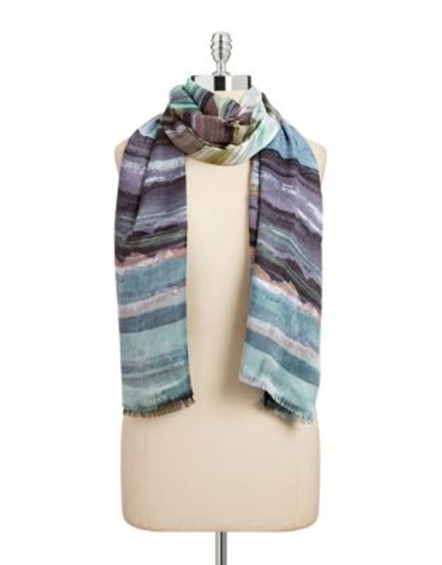 Echo Multi Brushstroke Silk Scarf - BLUE