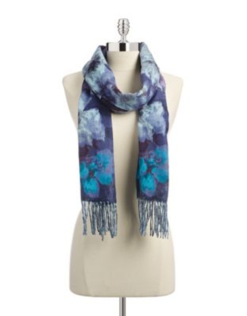 Lord & Taylor Watercolour Floral Scarf - TURQUOISE