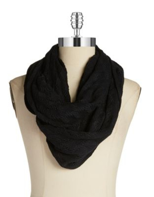 Echo Scalloped Knit Crochet Scarf - BLACK