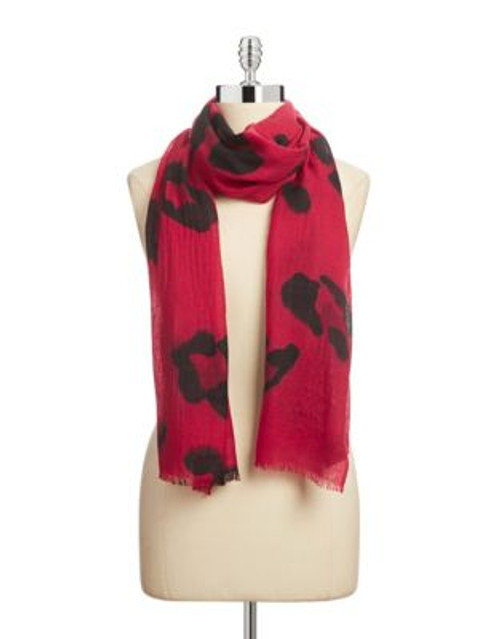 Lord & Taylor Animal Print Wool Scarf - RED