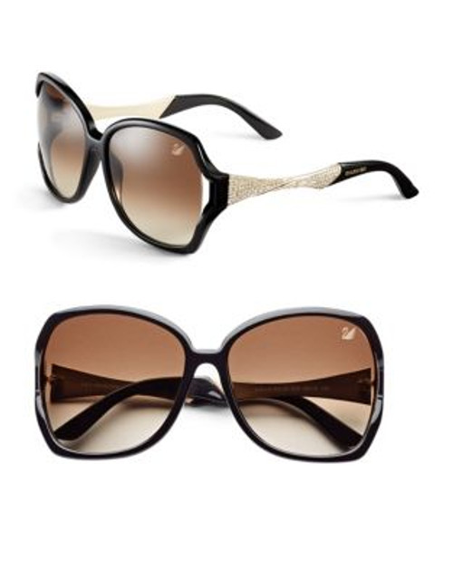 Swarovski SK0065 60mm Geometric Sunglasses - BLACK/BROWN