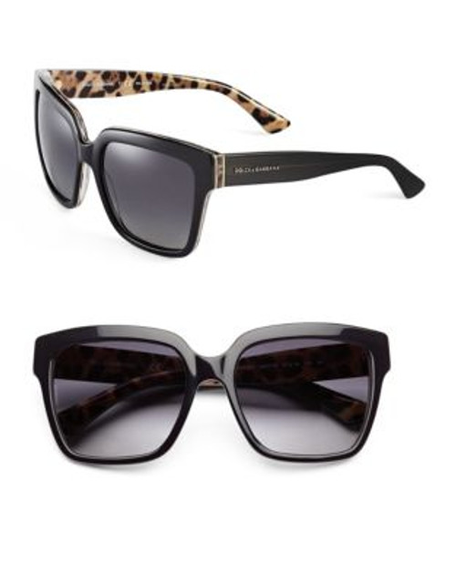 Dolce & Gabbana 57mm Oversize Wayfarer Sunglasses - BLACK/LEOPARD