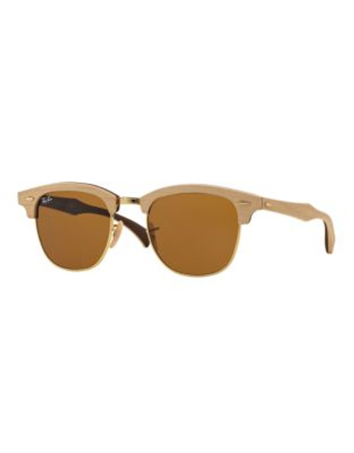 Ray-Ban Wood 51mm Clubmaster Sunglasses - LIGHT WOOD WITH BROWN LENSES (1179)