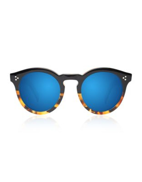 Illesteva Leonard 2 Round Sunglasses - HALF/HALF TORTOISE WITH BLUE MIRRORED LENSES
