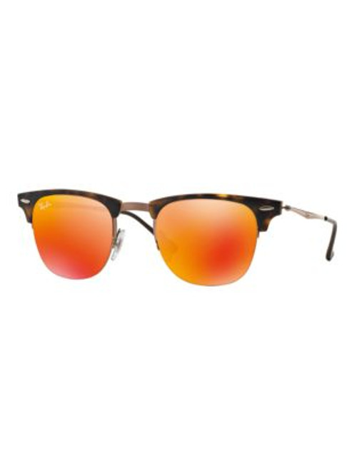 Ray-Ban Titanium 49mm Clubmaster Sunglasses - TORTOISE WITH ORANGE MIRRORED LENSES (1756Q)