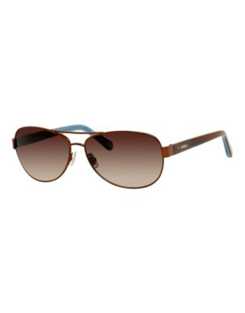 Fossil Rectangular Metal Aviators - MATTE BROWN