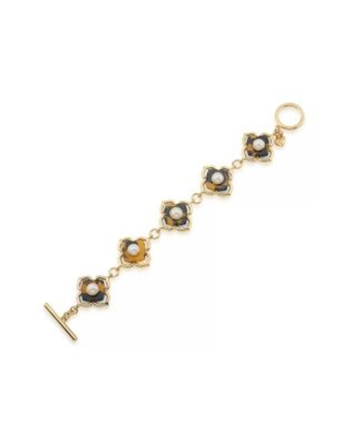 Carolee Faux Pearl Floral Flex Bracelet - DARK BROWN