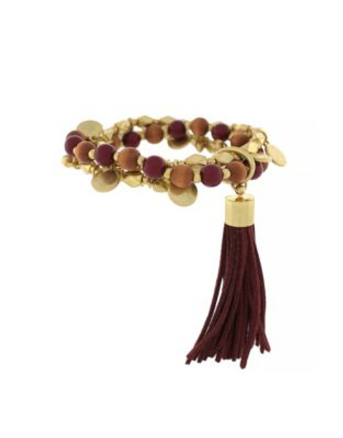 Vince Camuto Belle of the Bazaar Three Row Stretch Tassel braclet - GOLD/RED