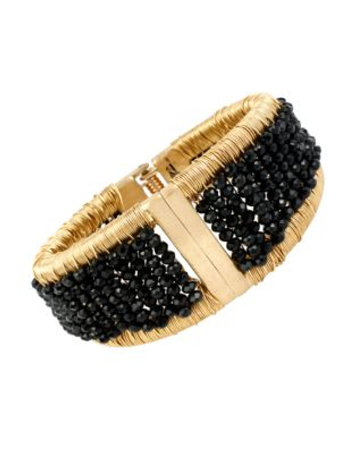 Kenneth Cole New York Jet Jewels Woven Faceted Bead Hinged Bangle Bracelet - JET