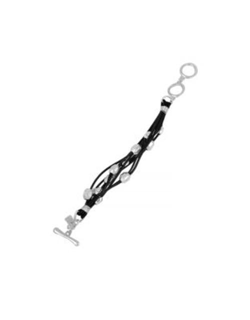 Robert Lee Morris Soho Organic Geometric Faceted Bead Multi Row Leather Toggle Bracelet - BLACK