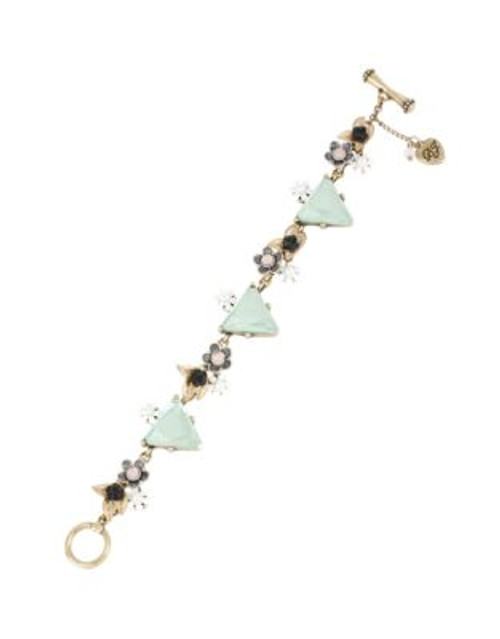 Betsey Johnson Wanderlust Metal Faceted Stone and Flower Toggle Bracelet - MINT GREEN