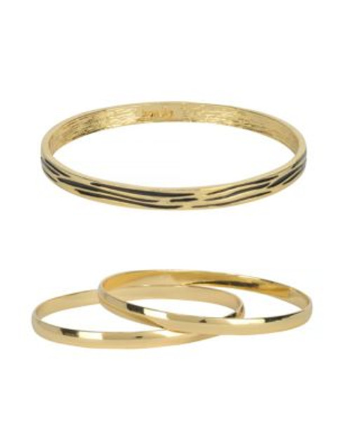 Kensie Set of Three Textured and Polished Bangle Bracelets - GOLD