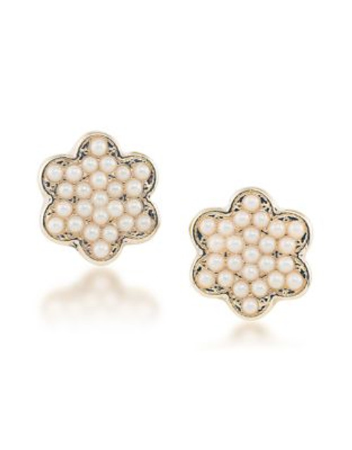 Carolee Oyster Bay White Flower Stud Pierced Earrings - WHITE