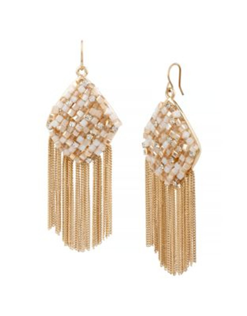 Kenneth Cole New York Fringe Worthy Woven Faceted Bead Fringe Drop Earring - GOLD