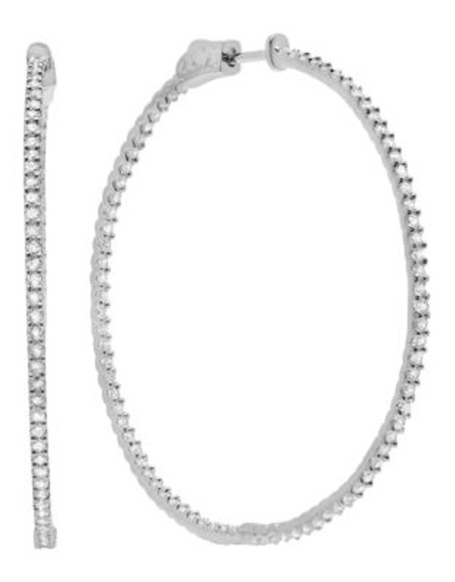 Crislu Diamonds on the Bar Sterling Silver Cubic Zirconia Hoop Earring - SILVER