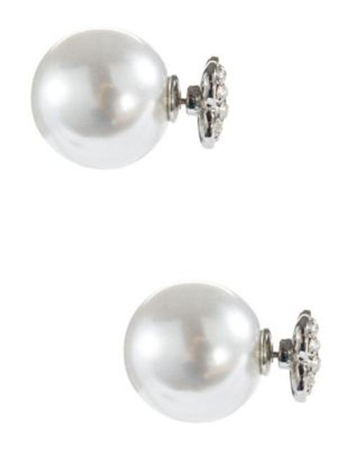 Cezanne Pave and Faux Pearl Barbell Earrings - SILVER