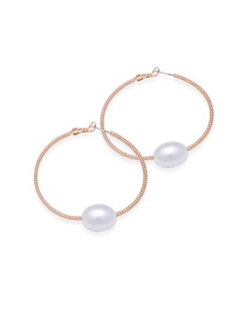 Guess Faux Pearl Hoop Earrings - WHITE