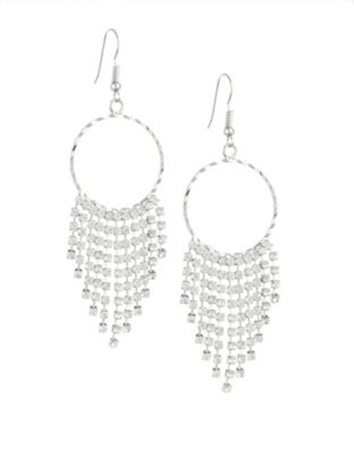 Expression Rhinestone Tassel Loop Earrings - SILVER