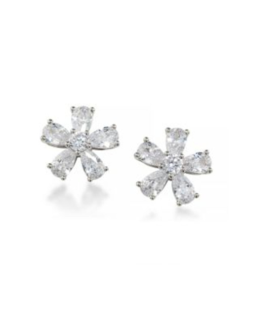Carolee Pink Sands Clear Floral Silver Tone Stud Earring - CRYSTAL