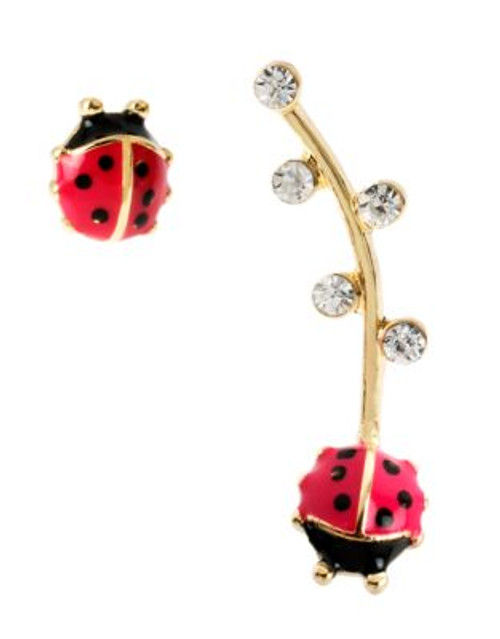 Betsey Johnson Ladybug Stud and Ear Cuff Set - RED