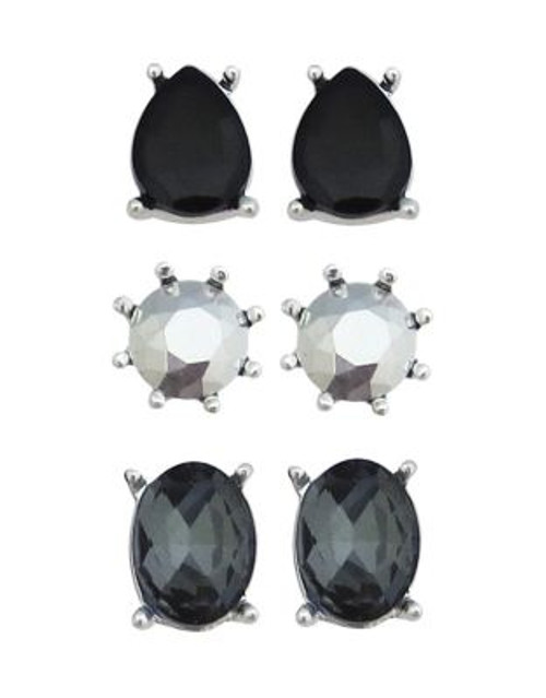 Nine West Three-Piece Set Faceted Studs - BLACK