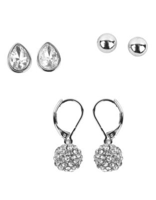 Nine West Three-Pack Mixed Crystal Earring Set - SILVER