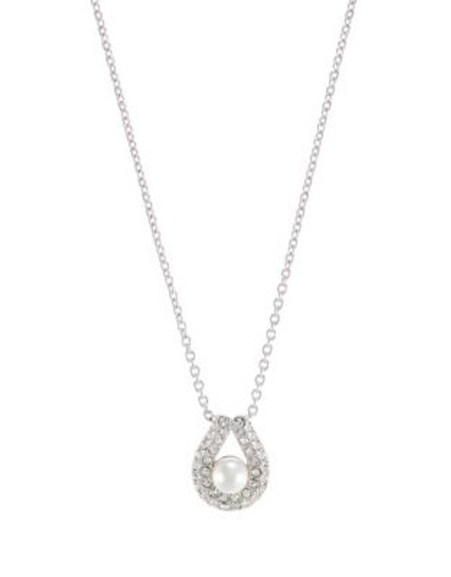 Nadri Pave Pearl Horseshoe Pendant Necklace - PEARL